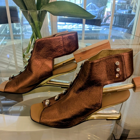 Onex Bronze Open-Toe Heels with Crystal Accents - Picture 3 of 9